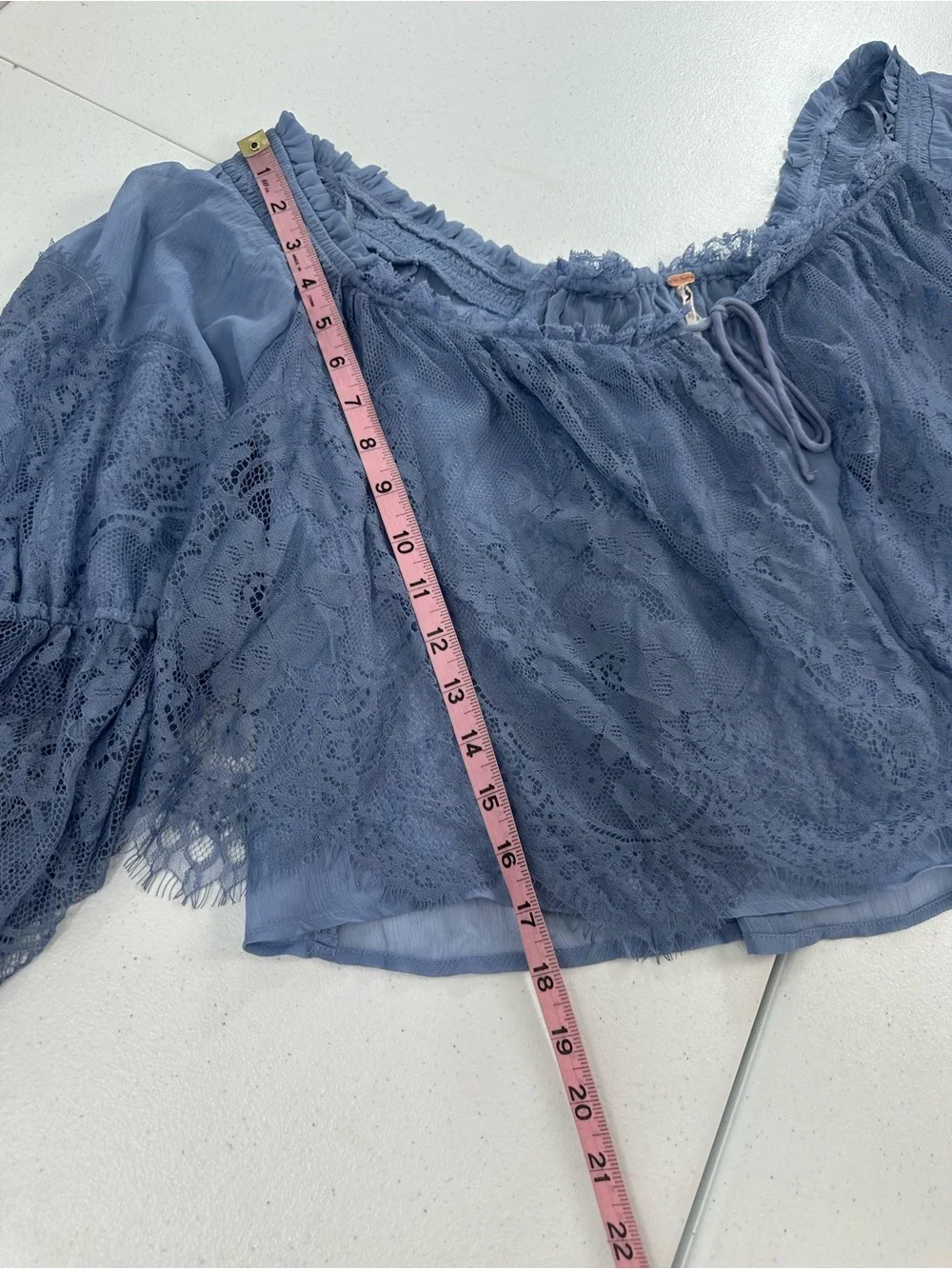 Free People Fairy Girl Lace Blouse Ethereal Blue Boho Romantic Bell Sleeve S
